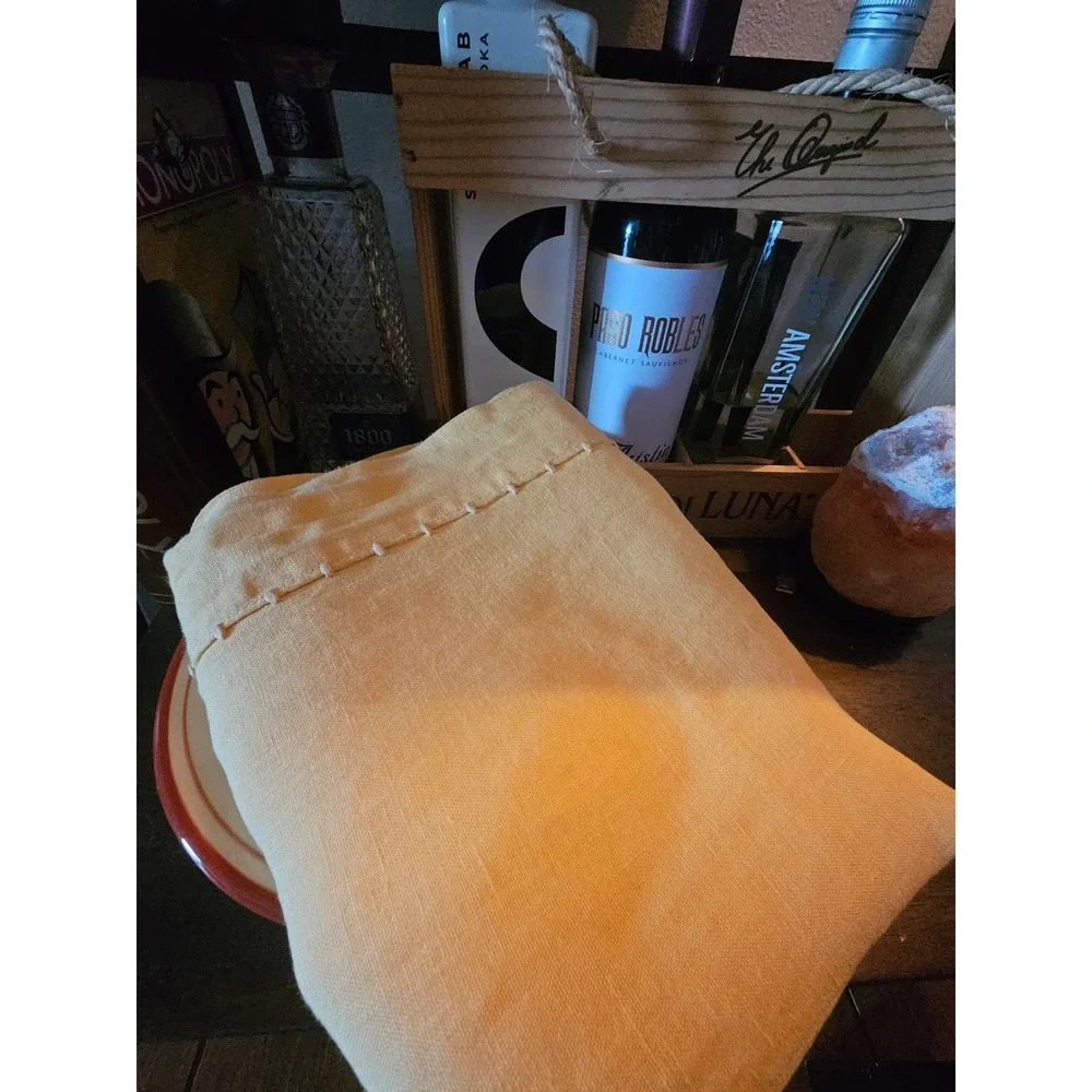 Williams Sonoma Yellow 100% Linen Table Runner Made in Italy Ladder Stitch